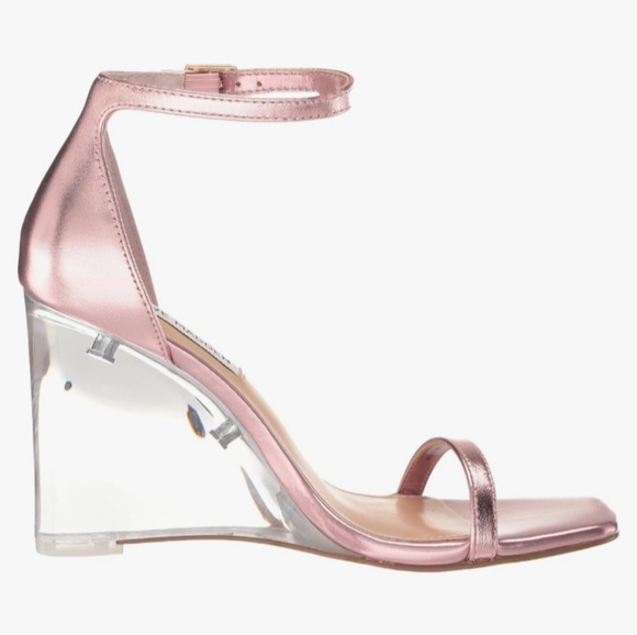 Steve Madden Isobel Pink Metallic Clear Lucite Wedge Sandals Size 8.5  NWOB - Picture 3 of 16